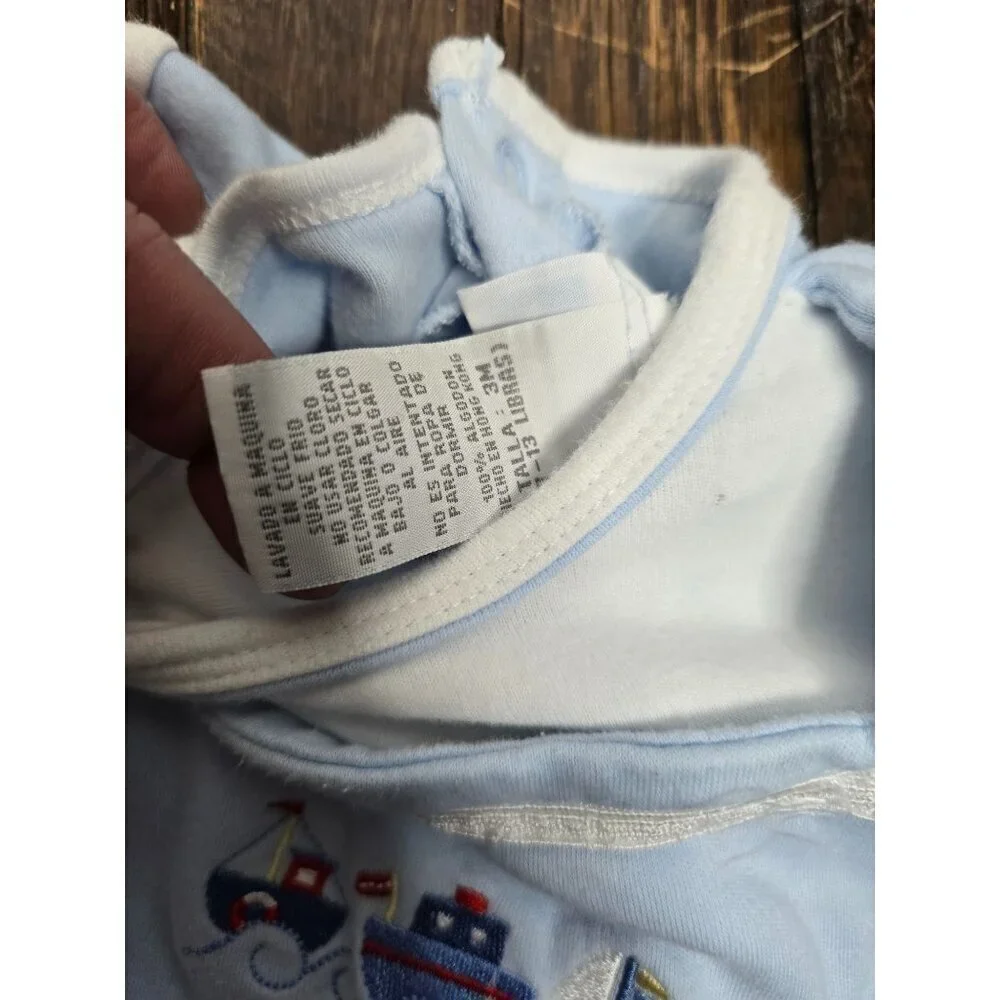 Vintage 90s Baby Boy Sailboat Blue Romper 3 Months